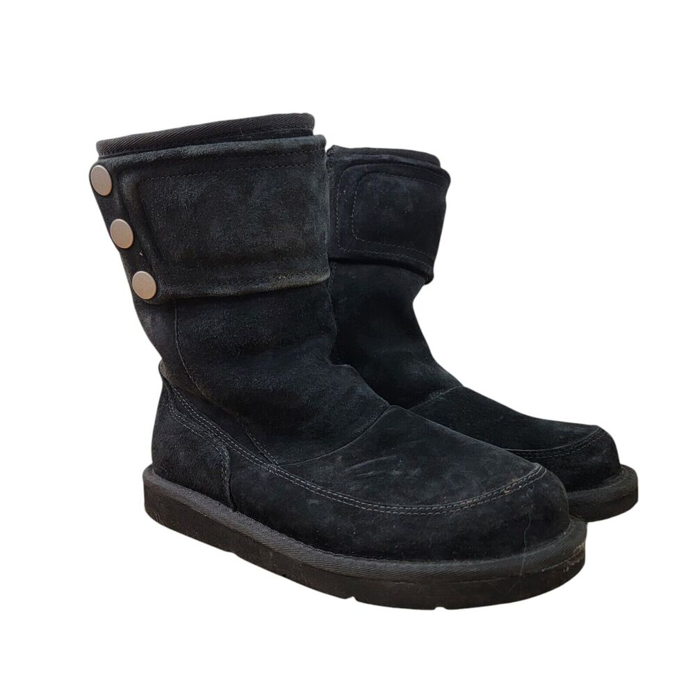 UGG Boots Womens 6 Kent Black Shearling Suede Sheepskin Casual Zip Button 5947